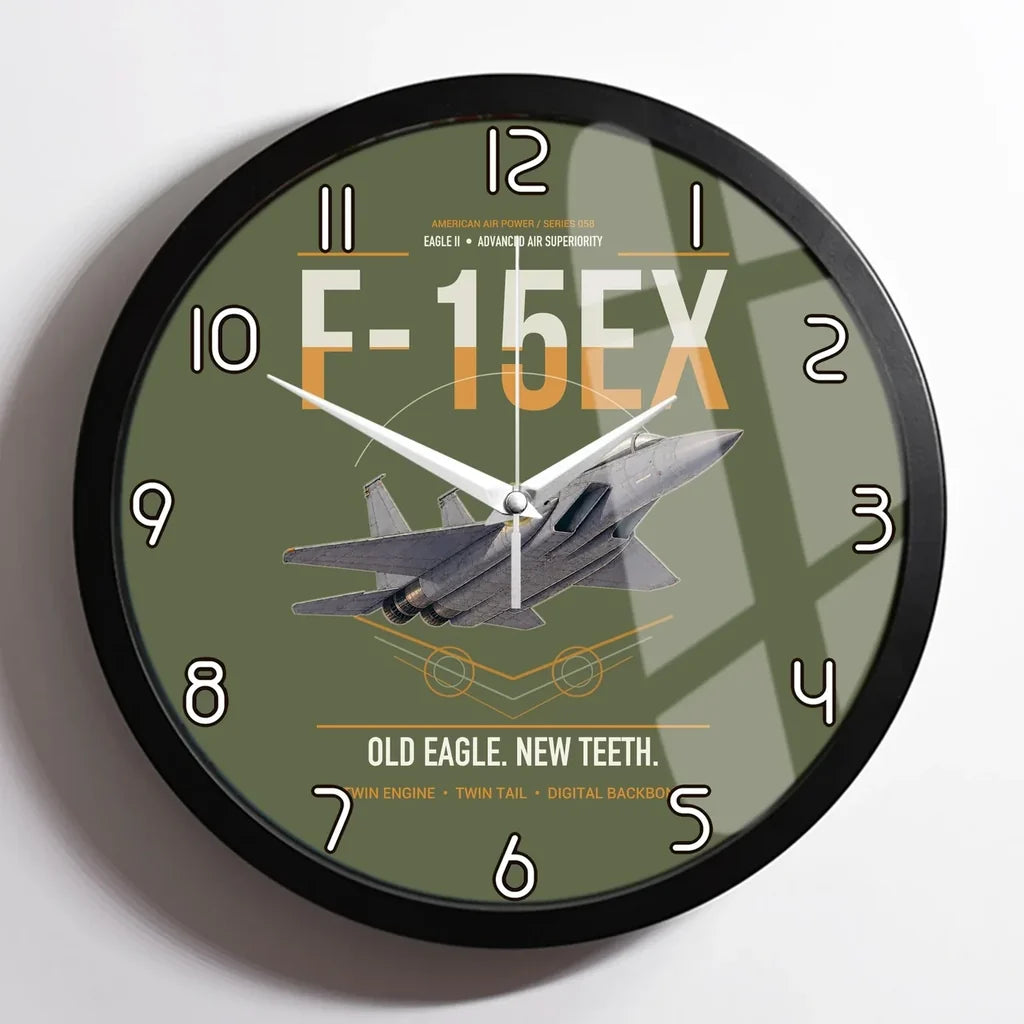 F-15EX Eagle II design on green army framed wall clock