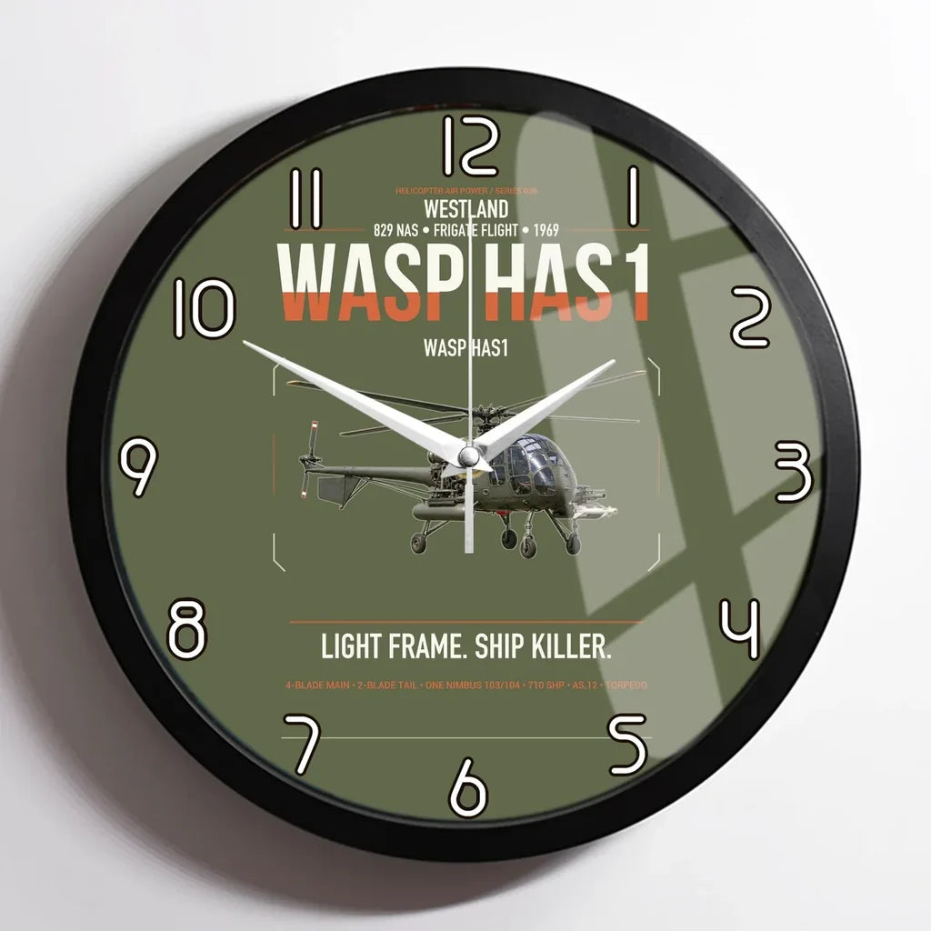Westland Wasp HAS1 design on green army framed wall clock