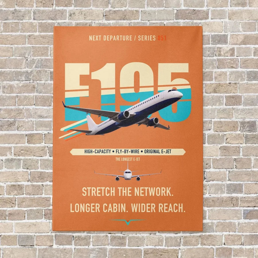 Embraer E195 vertical canvas print - no frame - orange background