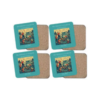 Thumbnail for The Tidepool Classroom - Designed Coasters design on turquoise 4-pieces-set