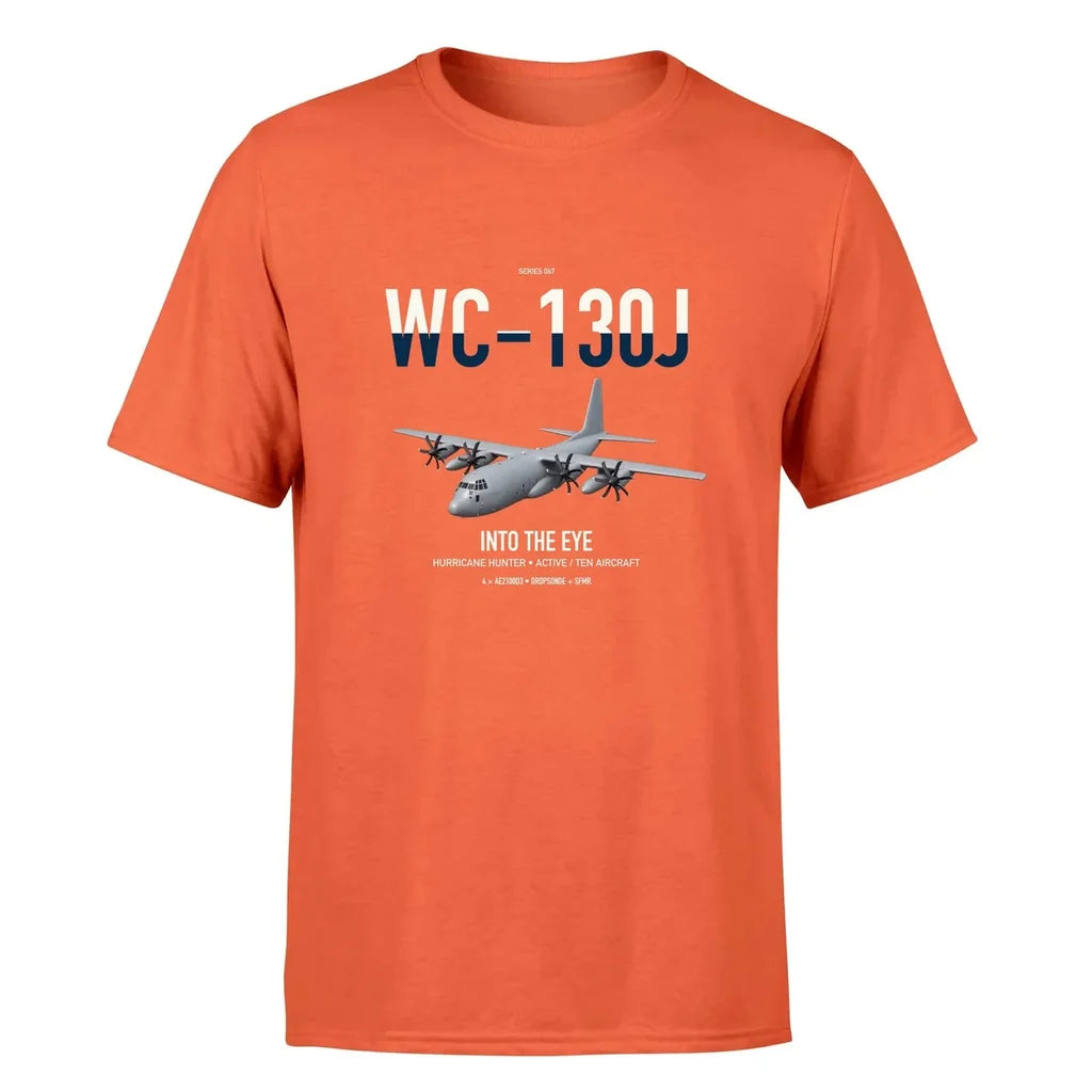 WC-130J Hurricane Hunter design on orange double-side t-shirt, single-side print