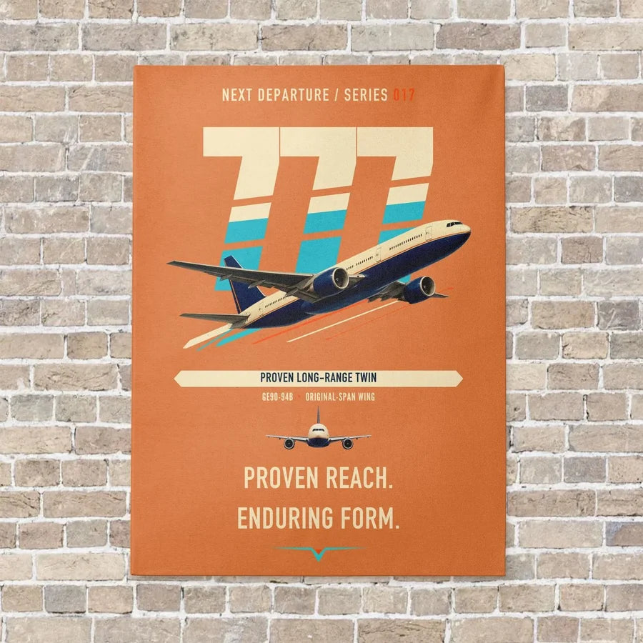 Boeing 777-200ER vertical canvas print - no frame - orange background