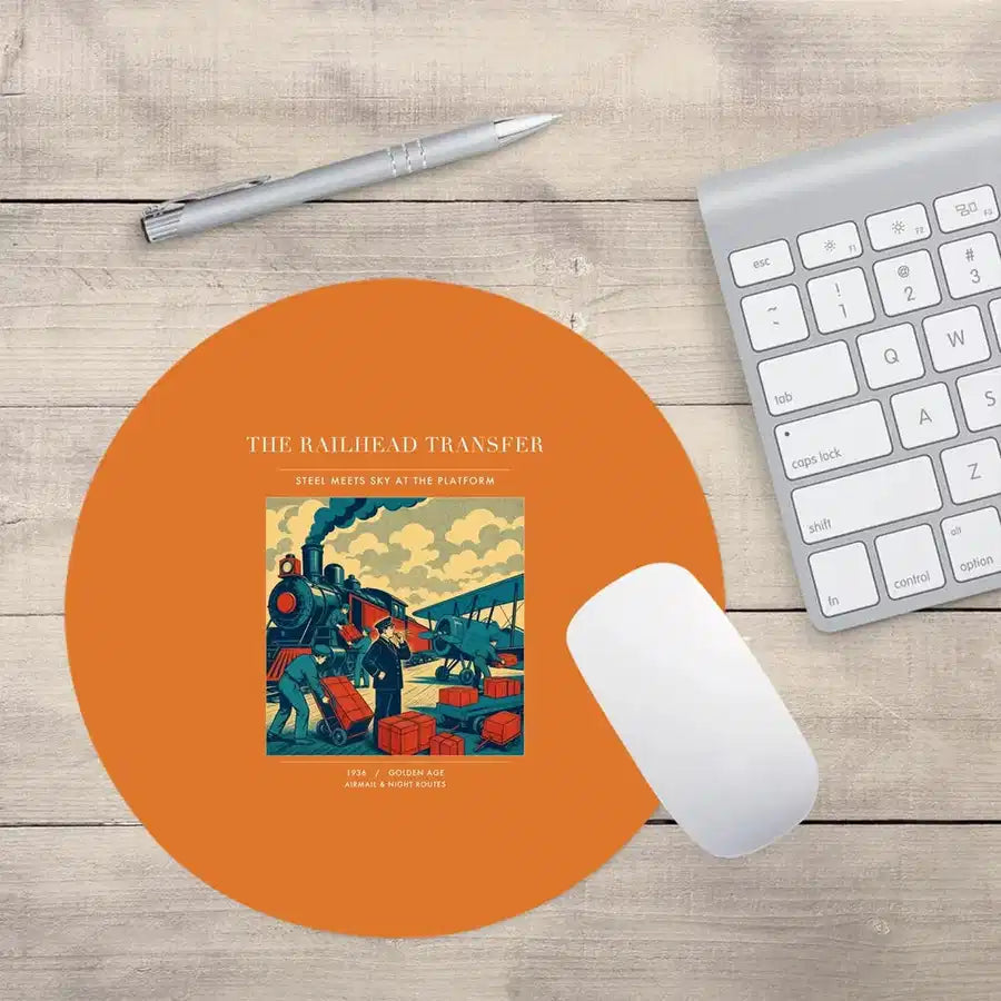 VINTAGE G4485 - The Railhead Transfer - Designed Mouse Pads design on orange round