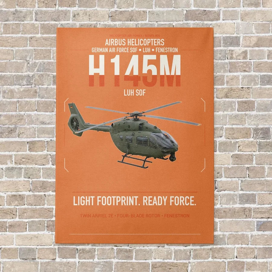 Airbus Helicopters H145M LUH SOF vertical canvas print - no frame - orange background