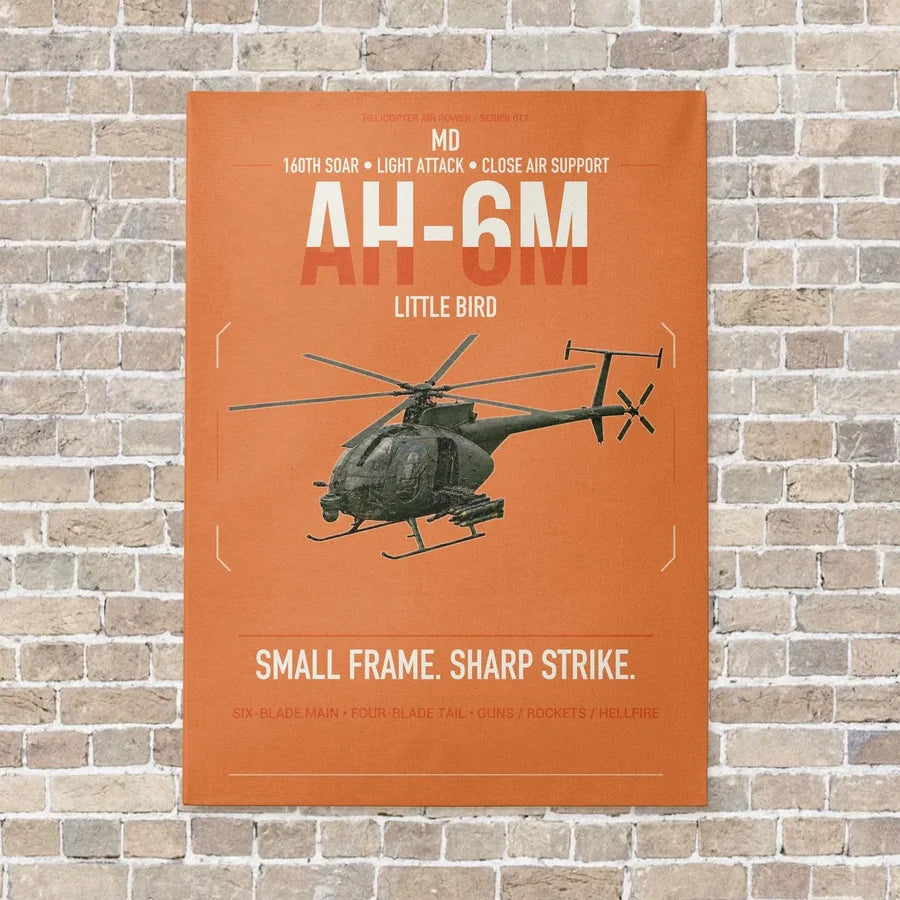 MD AH-6M Little Bird vertical canvas print - no frame - orange background