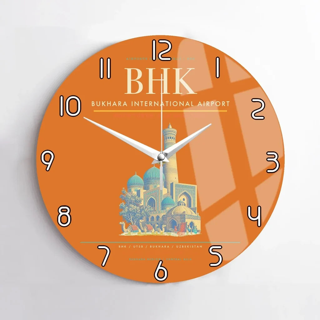 Bukhara International Airport BHK Wall-Clock No-Frame - Orange