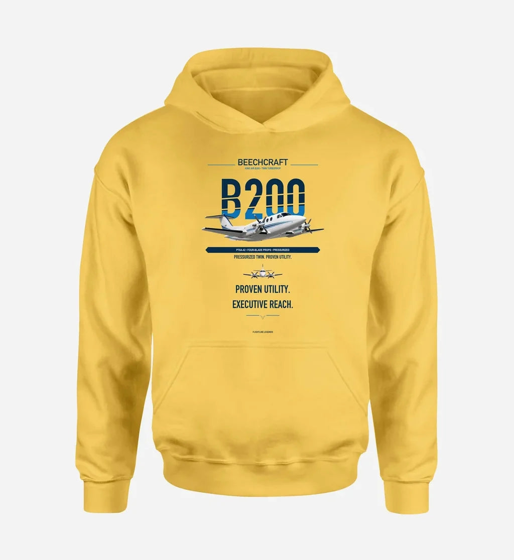 King Air B200 design on yellow hoodie single side