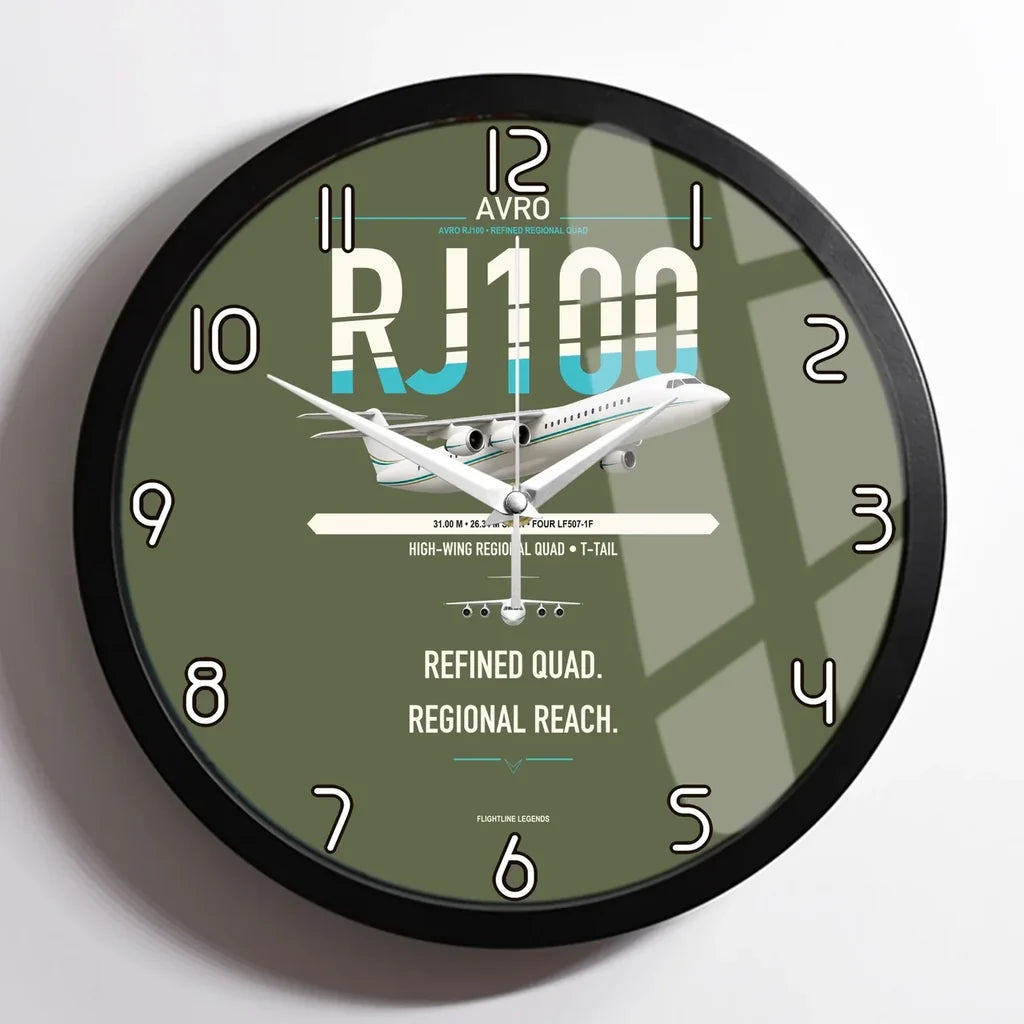 Avro RJ100 design on green army framed wall clock