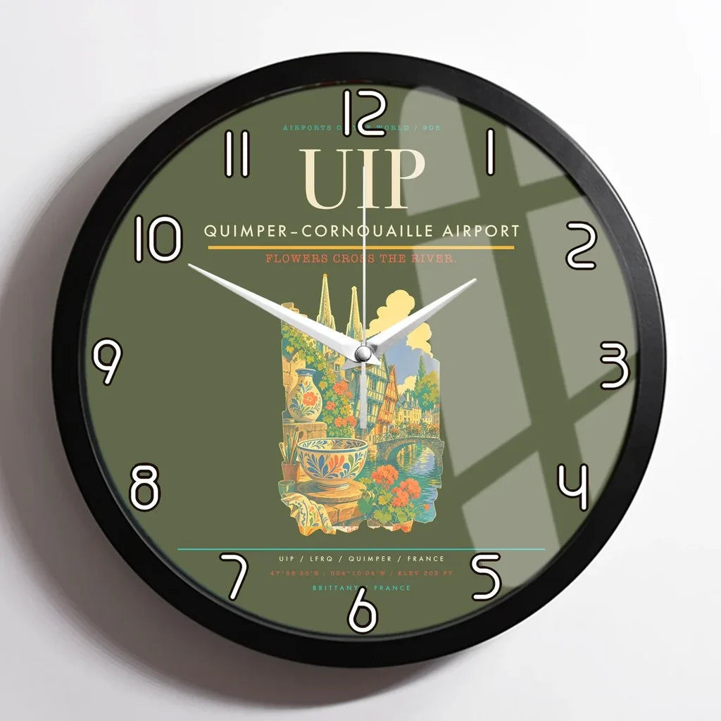 Quimper–Cornouaille Airport (UIP) design on green army framed wall clock