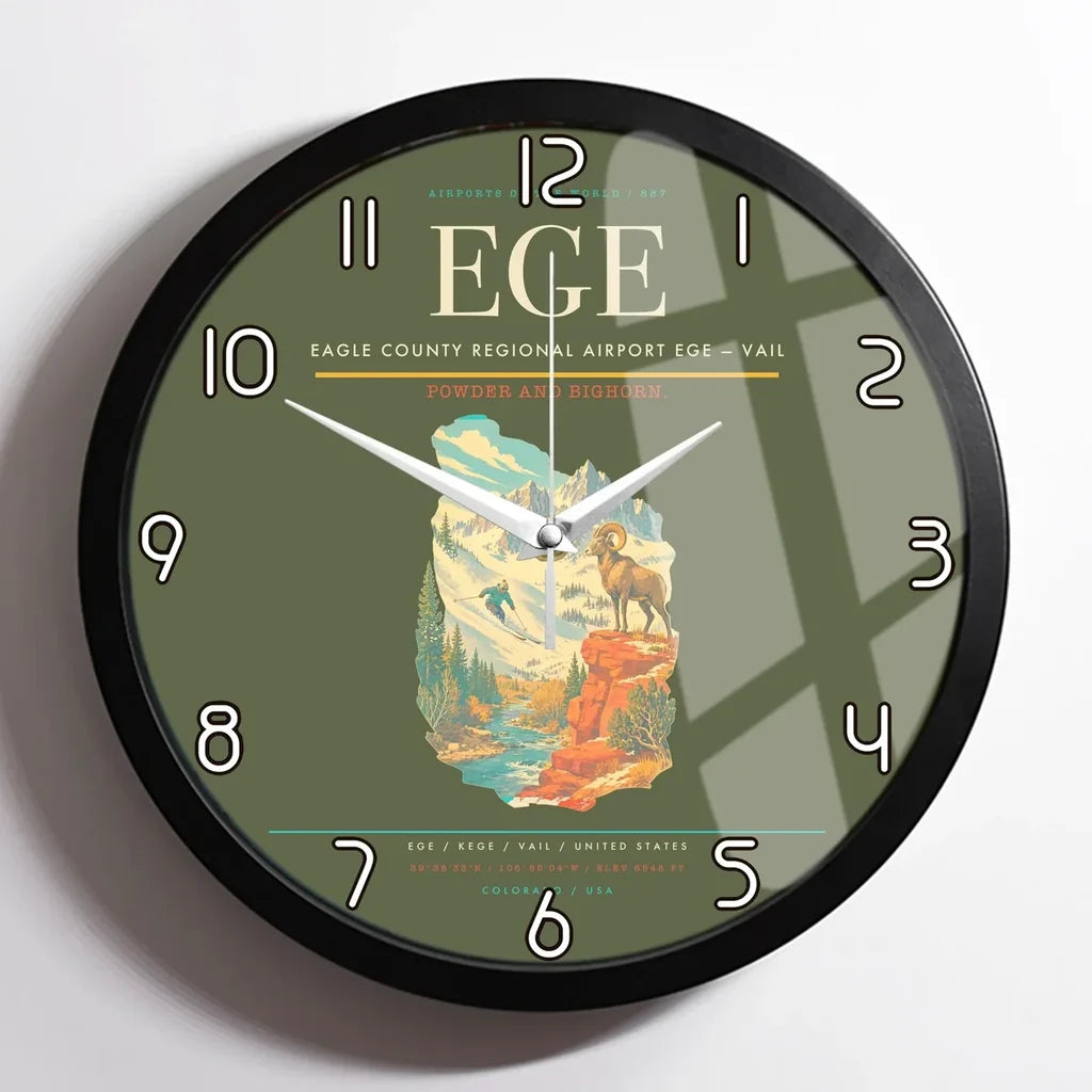Eagle County Regional Airport (EGE) design on green army framed wall clock