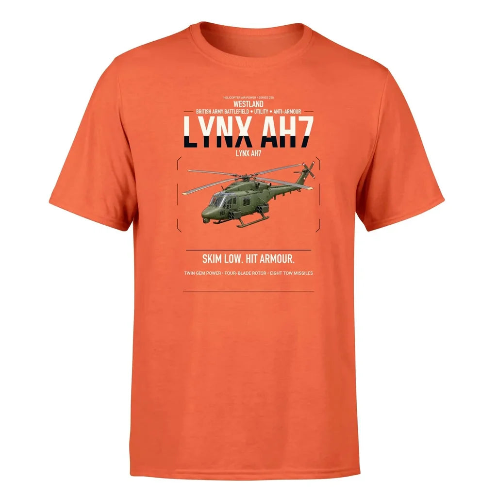 Westland Lynx AH7 design on orange t-shirt, single-side print