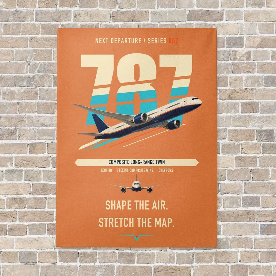 Boeing 787-9 Dreamliner vertical canvas print - no frame - orange background