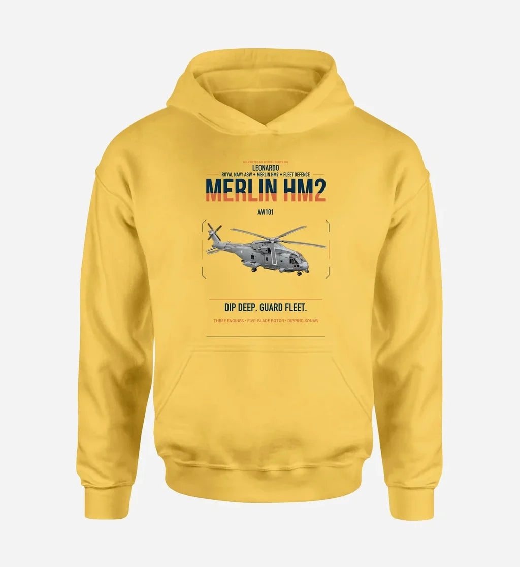 Leonardo AW101 Merlin HM2 design on yellow double-side hoodie, single-side print