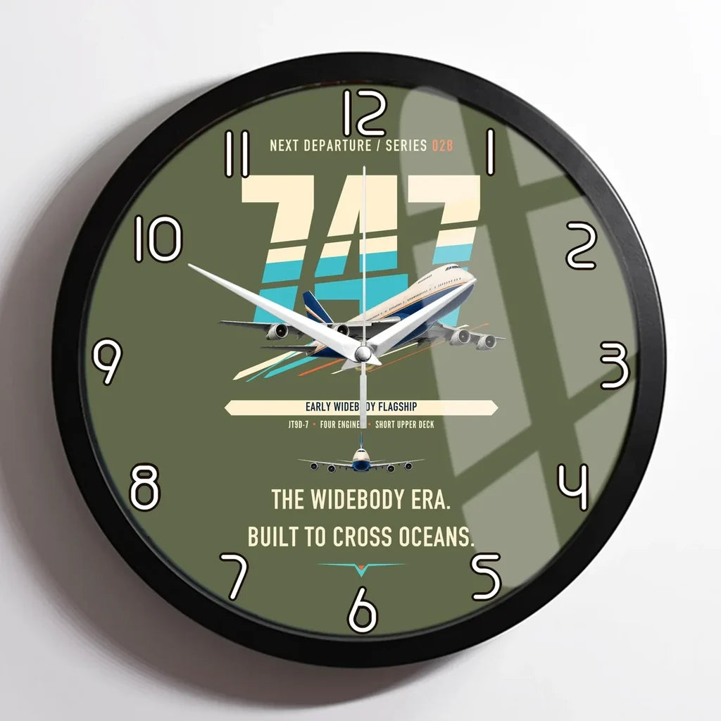Boeing 747-200B design on green army framed wall clock