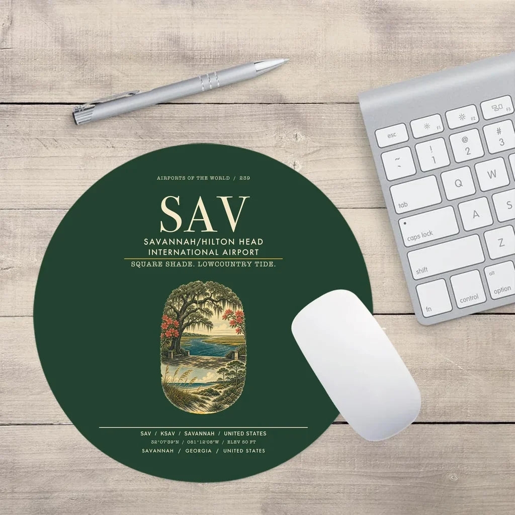 Savannah-Hilton Head International Airport (SAV) design on dark green round mouse pad