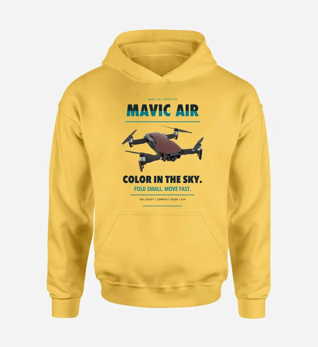 DJI Mavic Air design on yellow hoodie single side