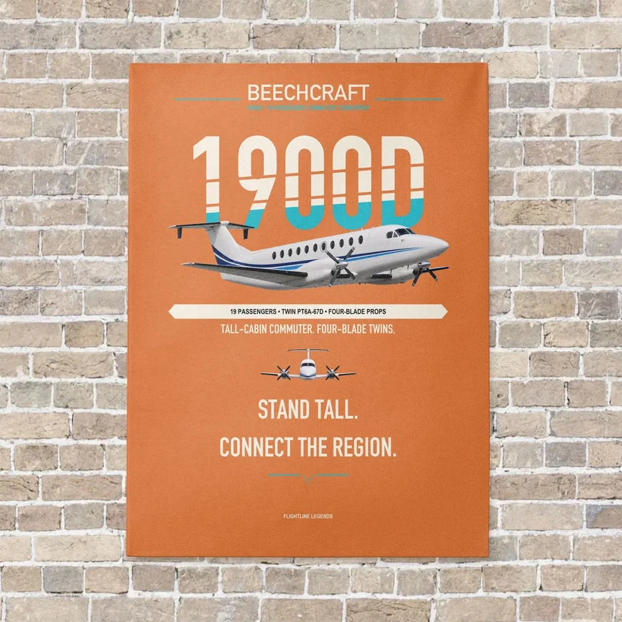 Beechcraft 1900D vertical canvas print - no frame - orange background