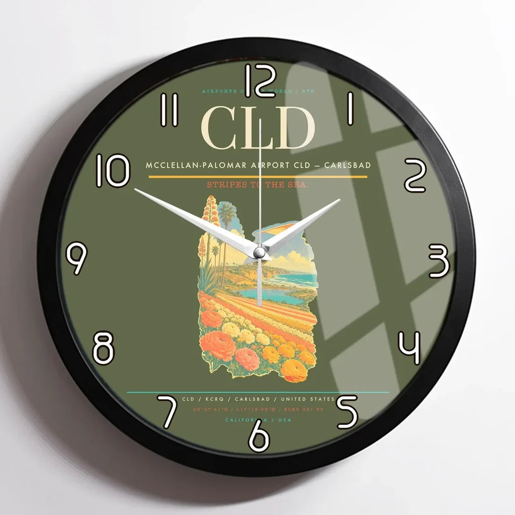 McClellan-Palomar Airport (CLD) design on green army framed wall clock