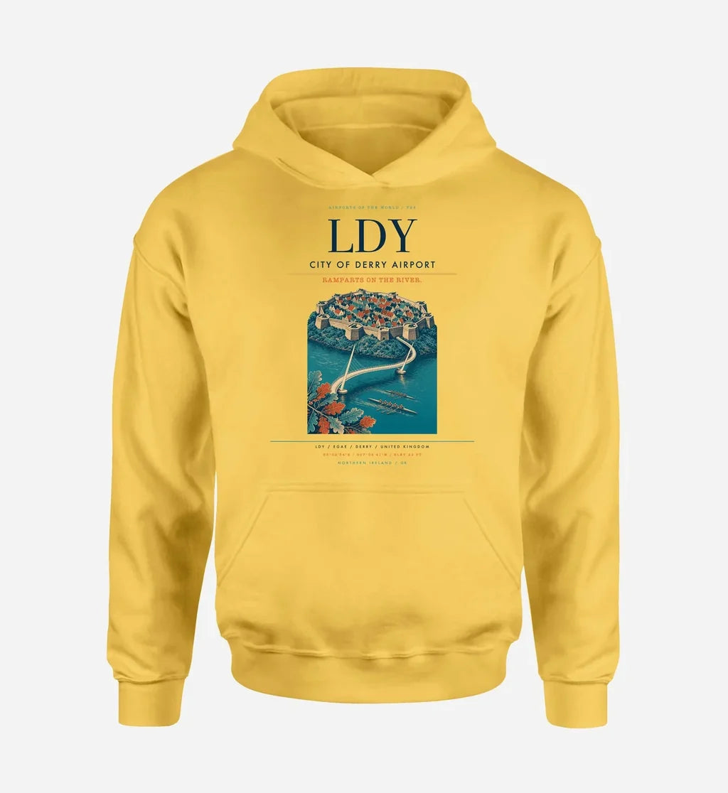 City of Derry Airport (LDY) design on yellow hoodie single-side print