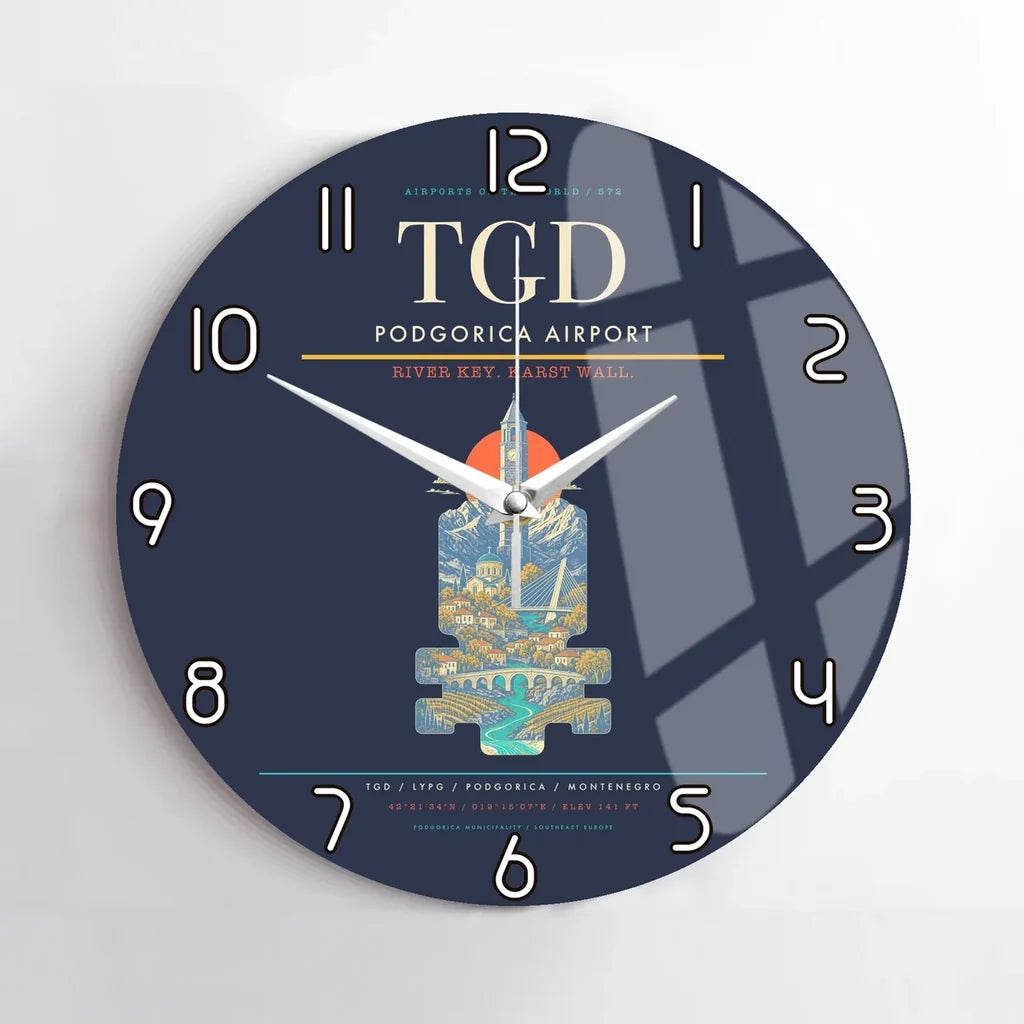 Podgorica Airport TGD Wall-Clock No-Frame - Navy Blue