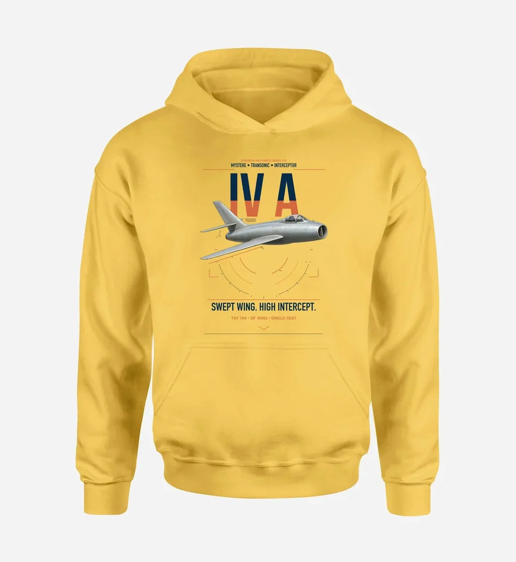 Dassault Mystère IV A design on yellow double-side hoodie, single-side print