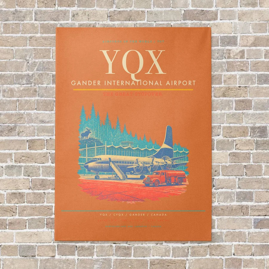 Gander International Airport YQX vertical canvas print - no frame - orange background