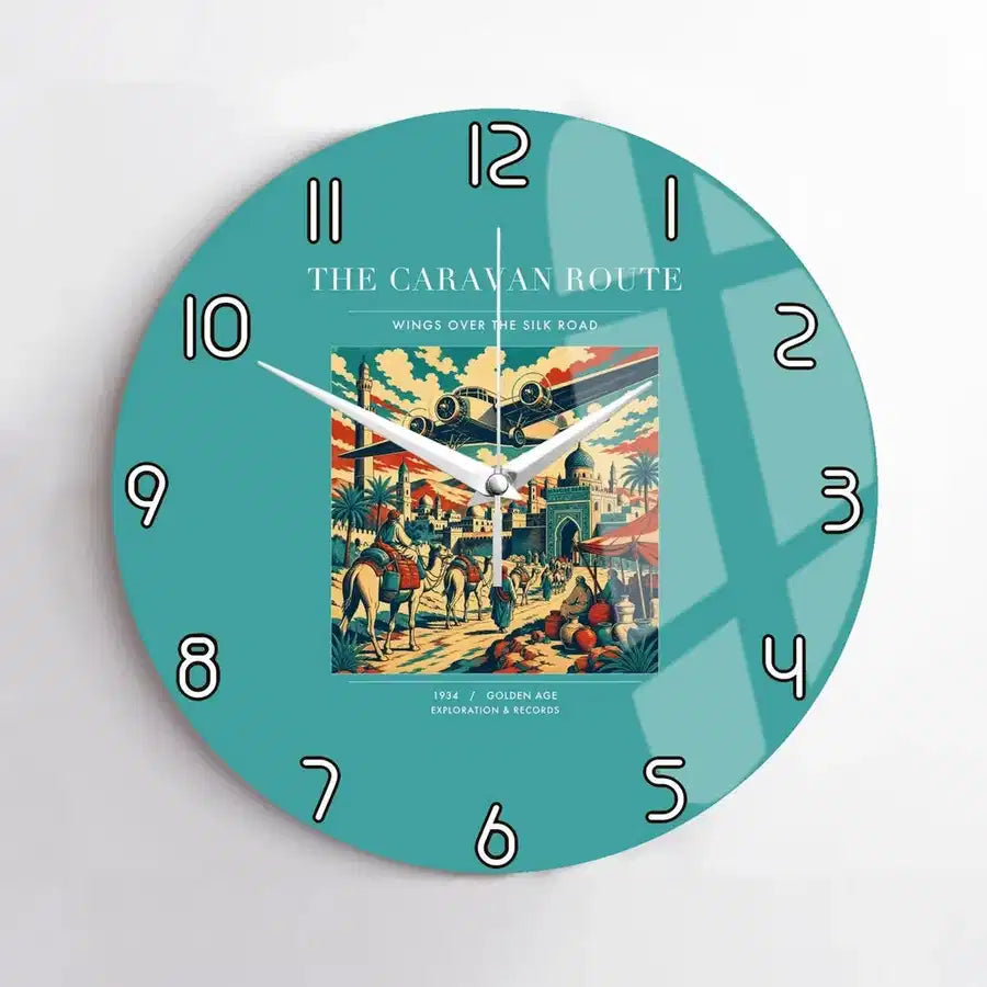 VINTAGE G4040 - The Caravan Route - Designed Wall Clocks design on turquoise no-frame