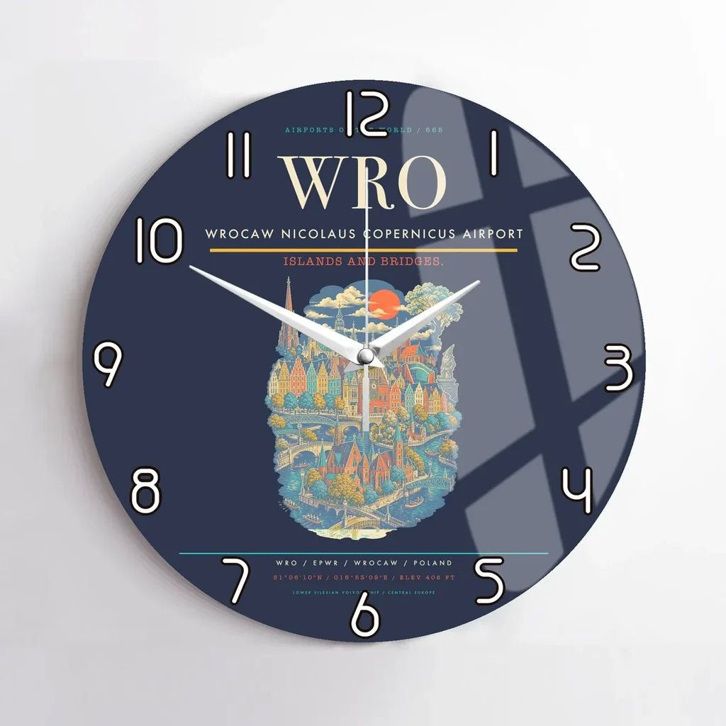 Wrocaw Nicolaus Copernicus Airport WRO Wall-Clock No-Frame - Navy Blue