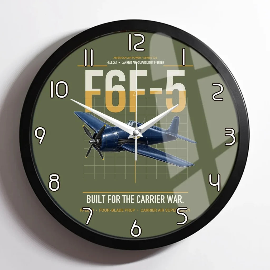 F6F-5 Hellcat design on green army framed wall clock