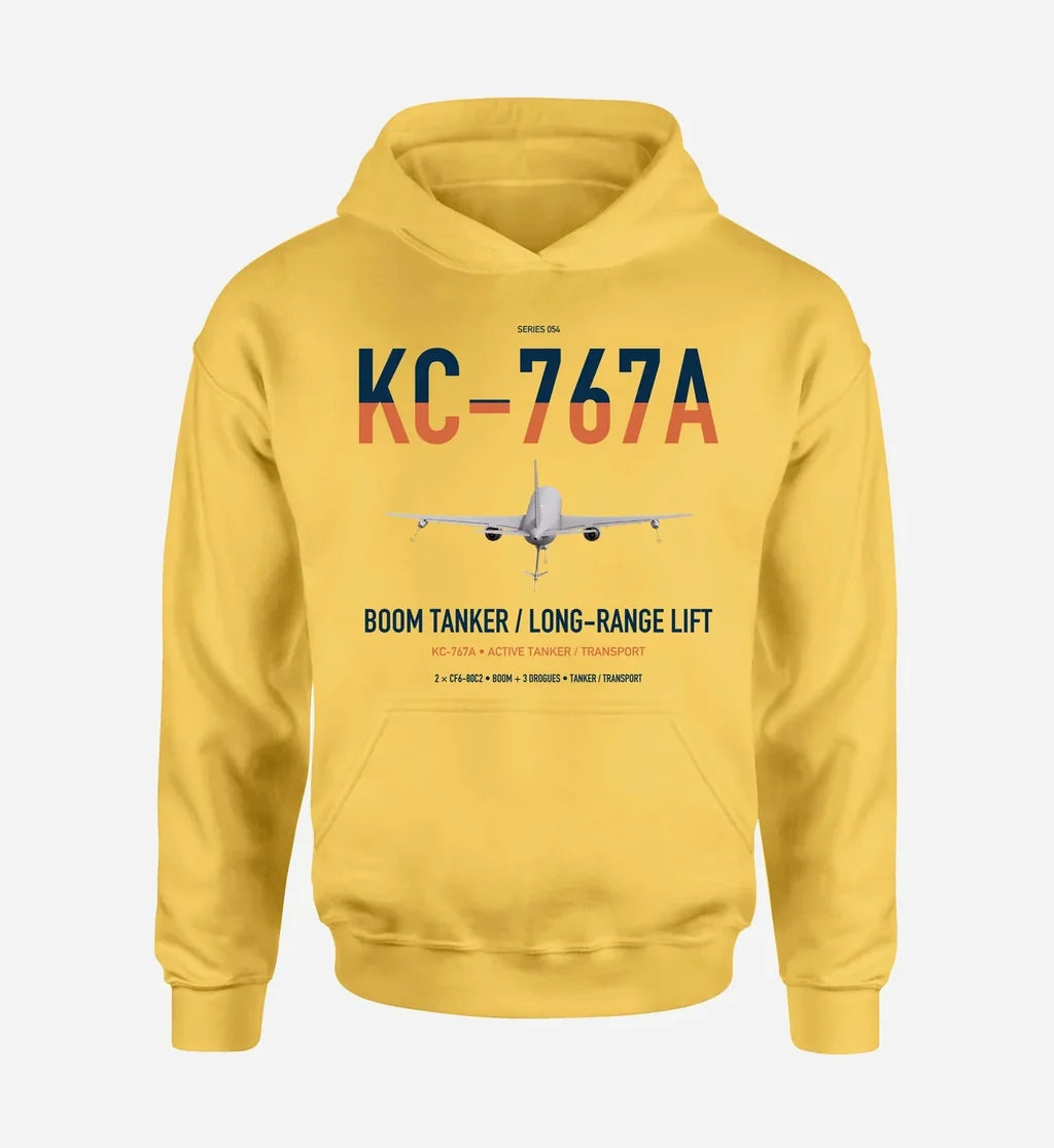 Boeing KC-767A design on yellow double-side hoodie, single-side print