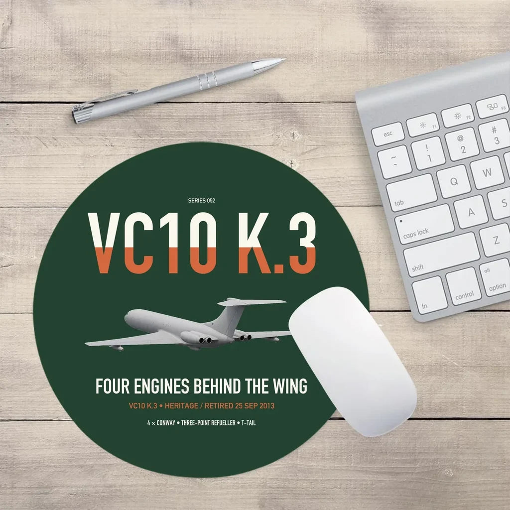 Vickers VC10 K.3 design on dark green round mouse pad