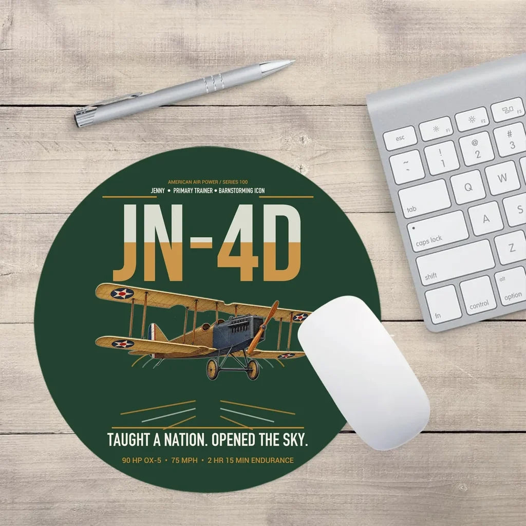 Curtiss JN-4D Jenny design on dark green round mouse pad