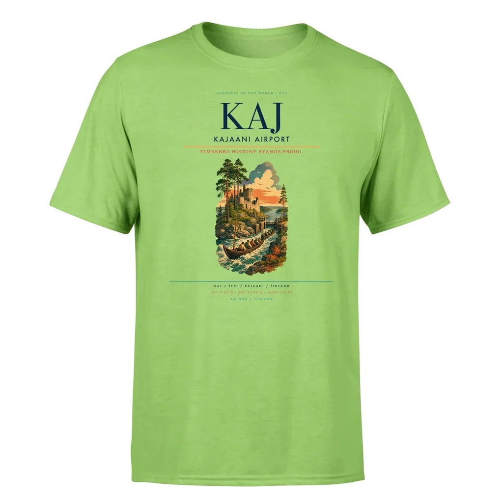 Kajaani Airport (KAJ) T-Shirt single-side front print in Light Green | kajaani-airport-kaj-double-side-t-shirt