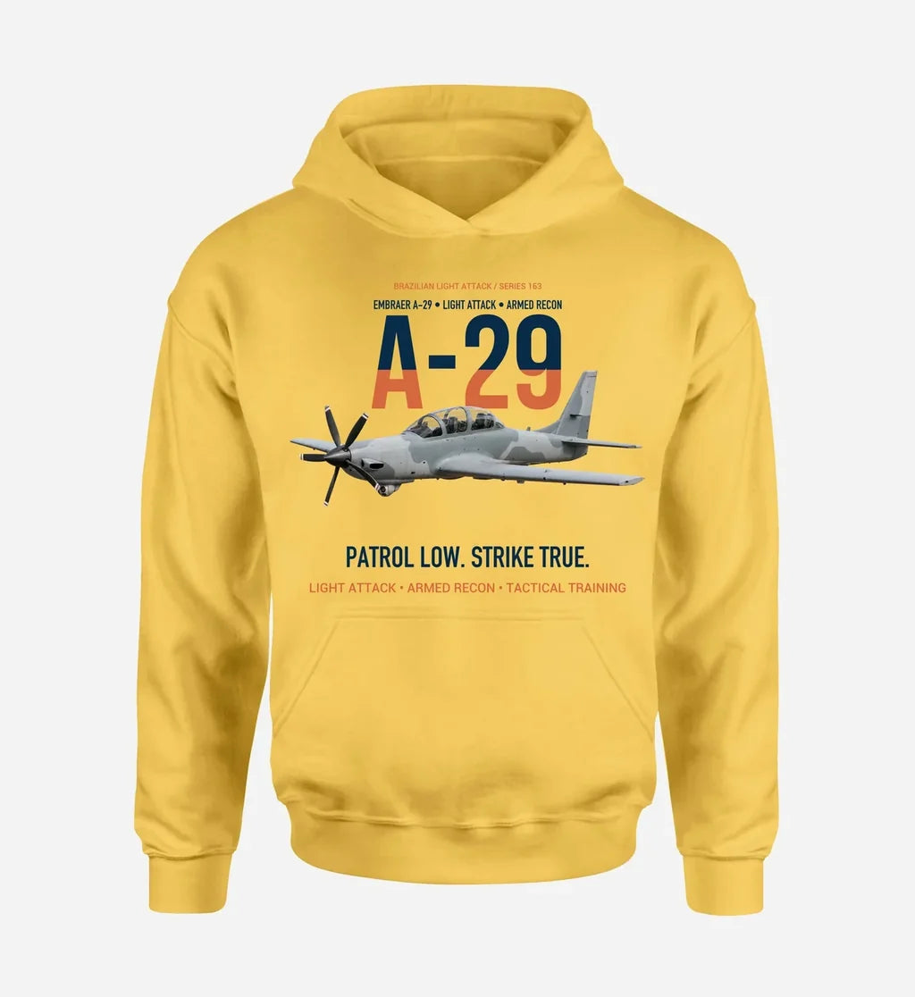 A-29 SUPER TUCANO design on yellow hoodie single side