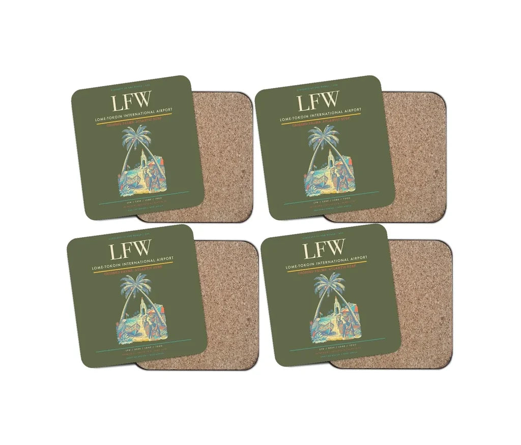 Lome-Tokoin International Airport (LFW) design on green army 4 pieces set coaster