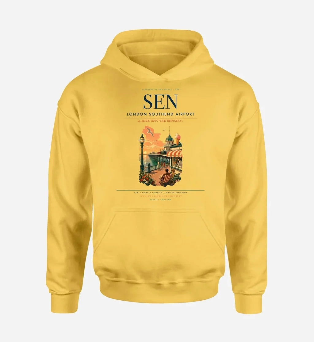 London Southend Airport (SEN) design on yellow hoodie single-side print