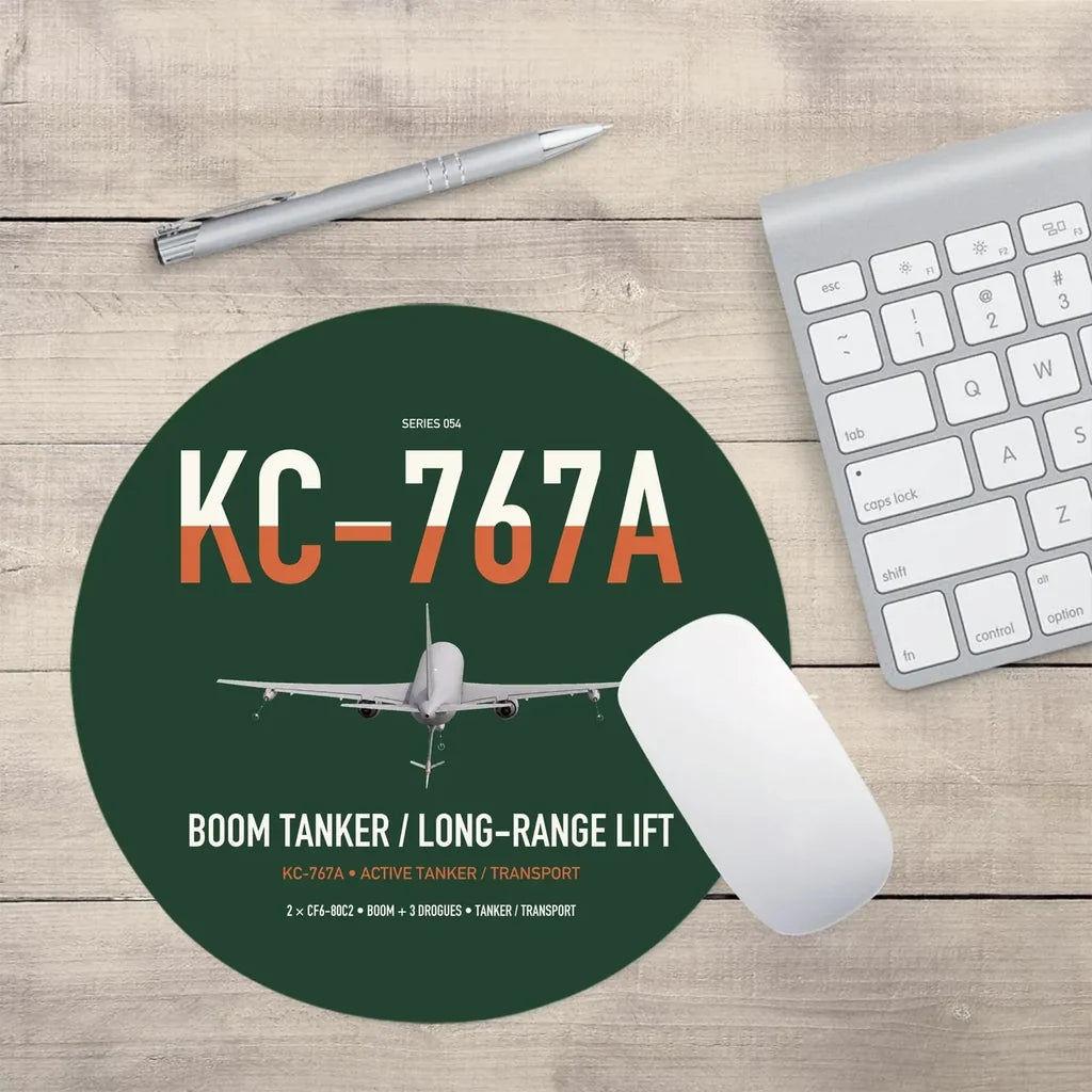 Boeing KC-767A design on dark green round mouse pad