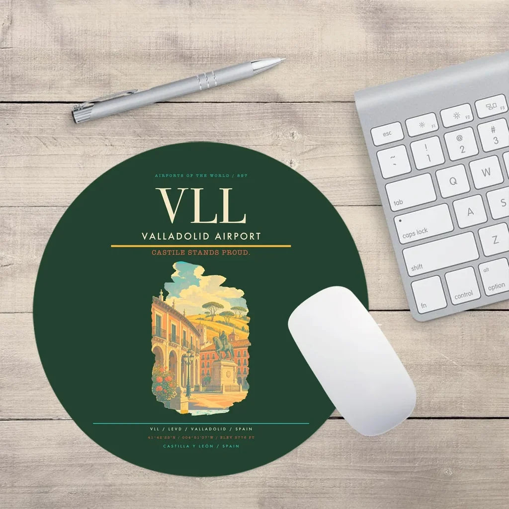 Valladolid Airport (VLL) design on dark green round mouse pad