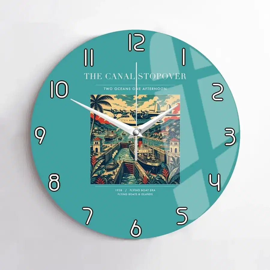 VINTAGE G4077 - The Canal Stopover - Designed Wall Clocks design on turquoise no-frame