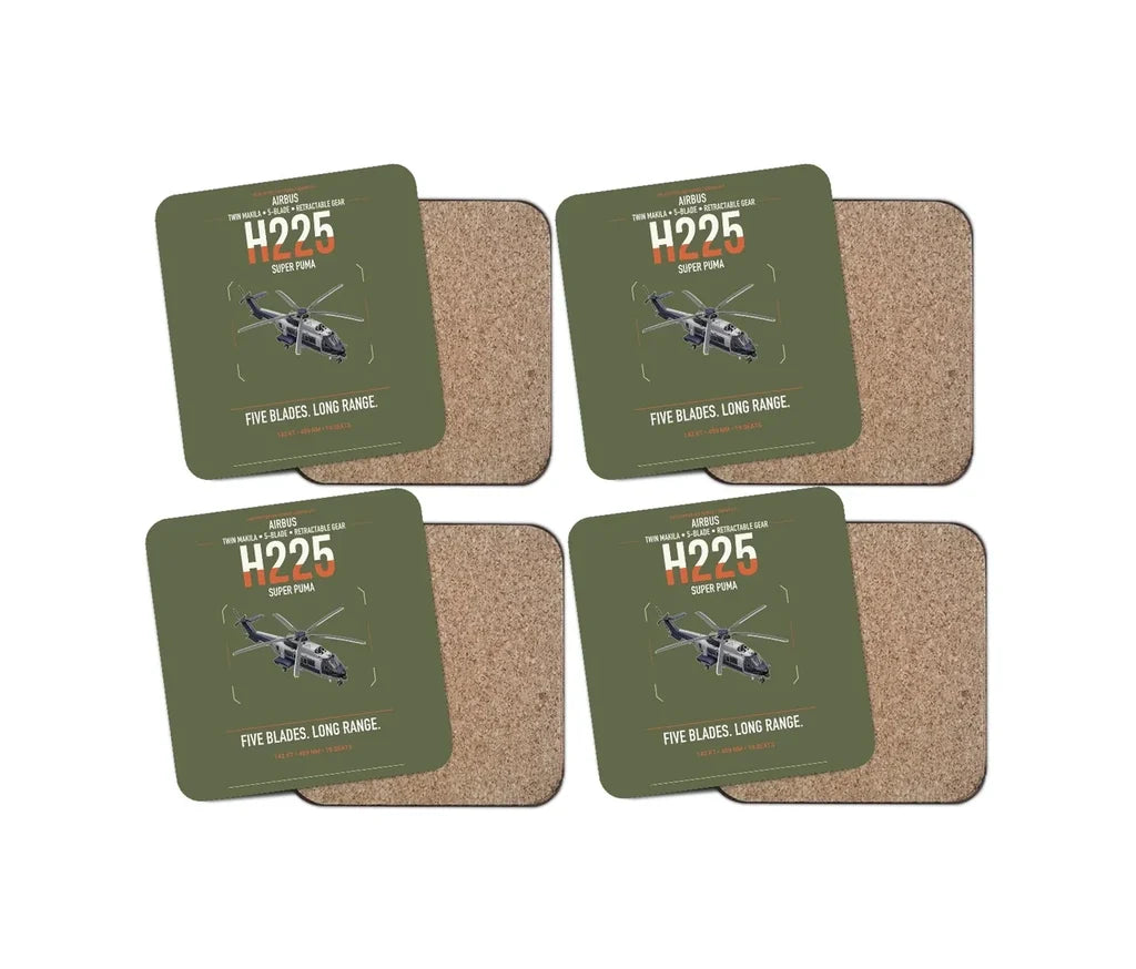 Airbus H225 design on green army 4 pieces set coaster