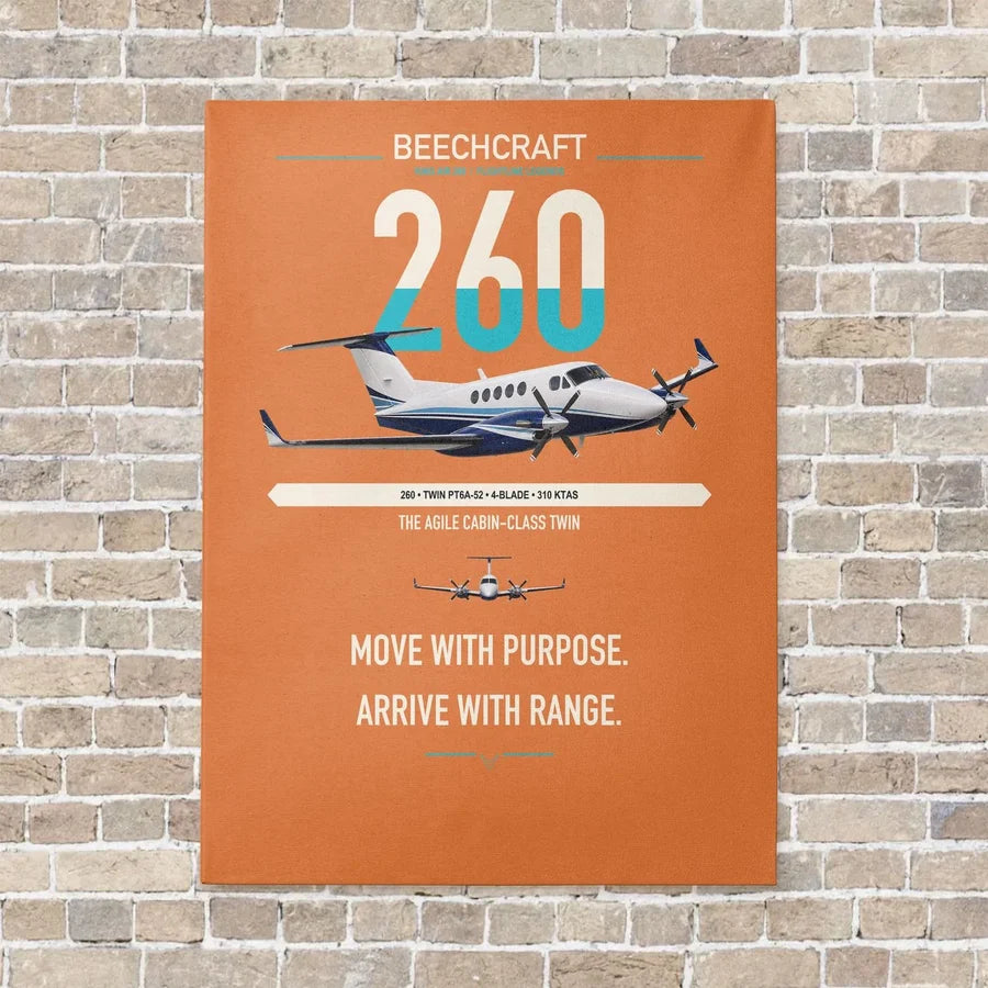 Beechcraft King Air 260 vertical canvas print - no frame - orange background