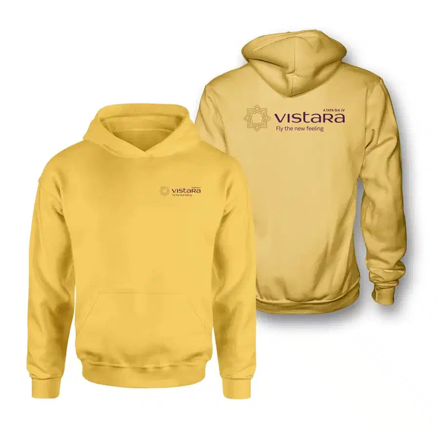 Vistara Airlines logo on yellow double side hoodie