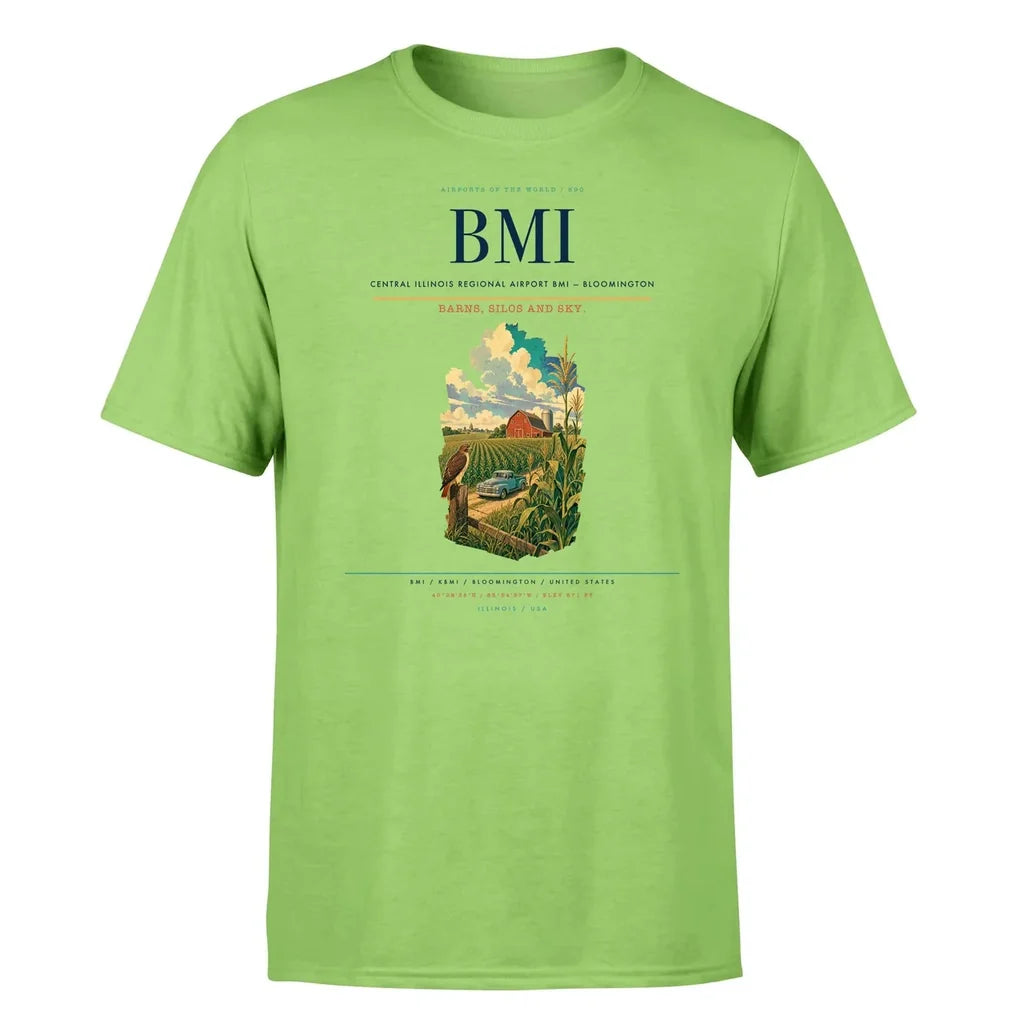 Central Illinois Regional Airport (BMI) T-Shirt single-side front print in Light Green | central-illinois-regional-airport-bmi-double-side-t-shirt