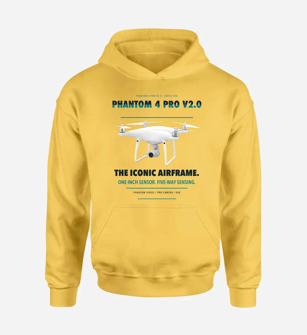 DJI Phantom 4 Pro V2.0 design on yellow hoodie single side