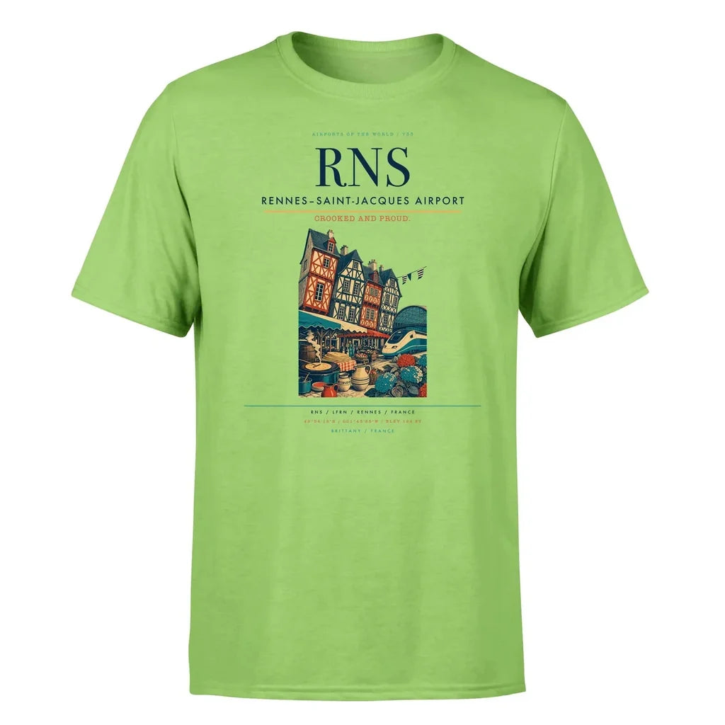 Rennes–Saint-Jacques Airport (RNS) T-Shirt single-side front print in Light Green | rennessaint-jacques-airport-rns-double-side-t-shirt