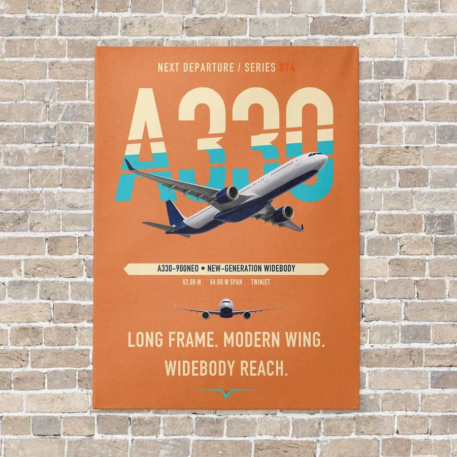 Airbus A330-900neo vertical canvas print - no frame - orange background