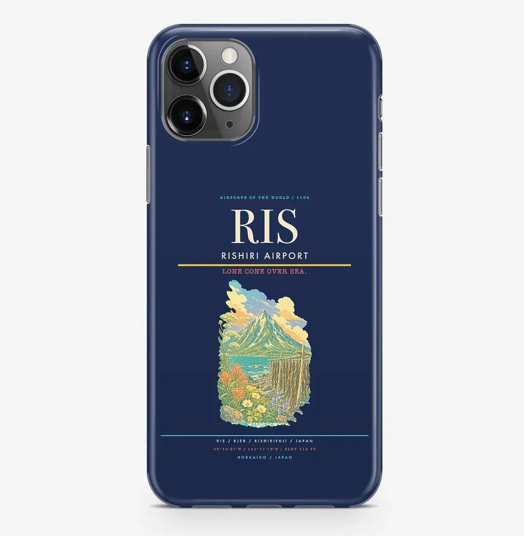 Rishirifuji Airport (RIS) design on navy blue iPhone 16 Pro MagSafe case