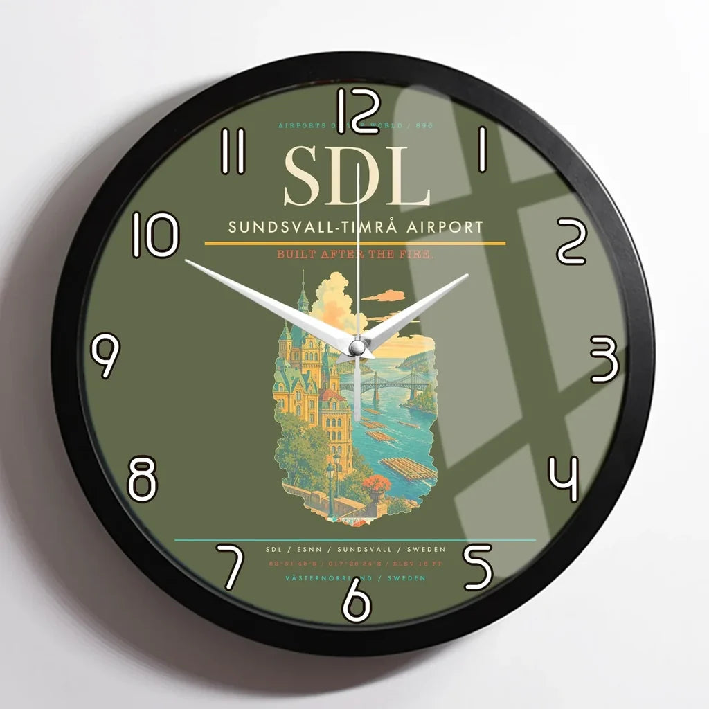 Sundsvall-Timrå Airport (SDL) design on green army framed wall clock