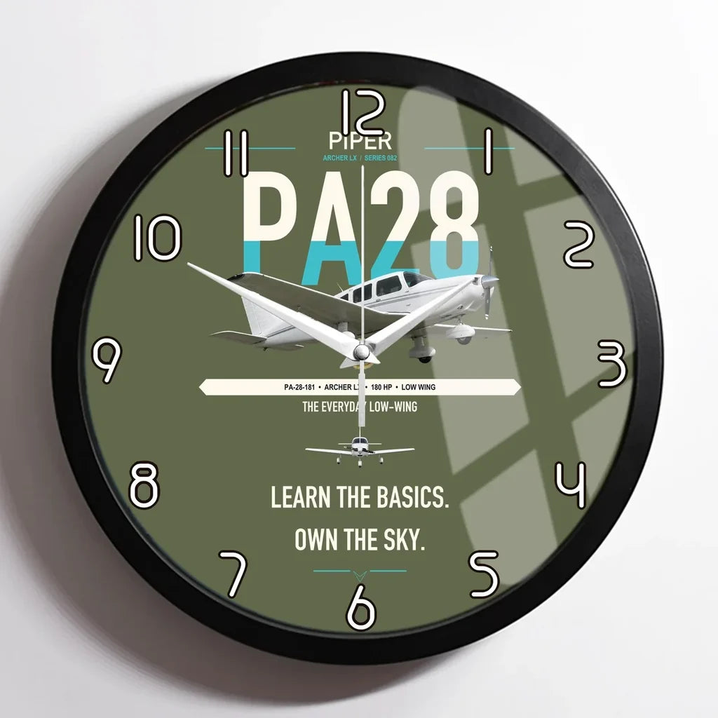 Piper PA-28-181 Archer LX design on green army framed wall clock