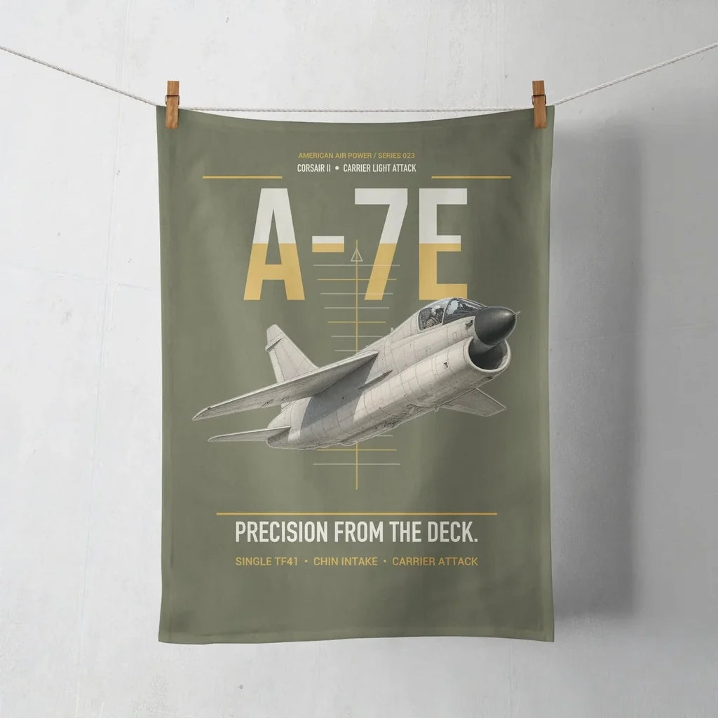 A-7E Corsair II design on green army towel